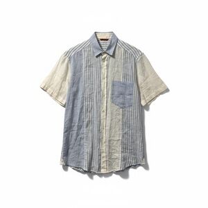 Barena Italy Linen Shirt Mens L Blue White Short Sleeve Button Front